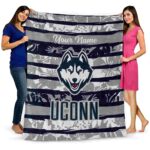 custom uconn huskies floral stripes blue white blanket best selling