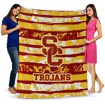 custom usc trojans floral stripes red white blanket best selling