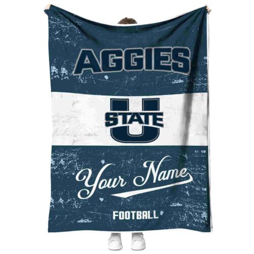custom utah state aggies grunge texture navy white blanket best selling