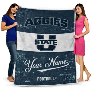 custom utah state aggies grunge texture navy white blanket fashion forward