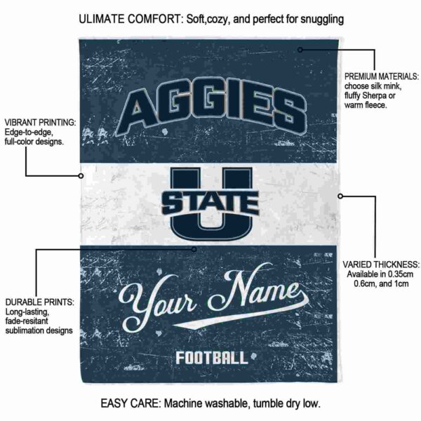 custom utah state aggies grunge texture navy white blanket new arrival