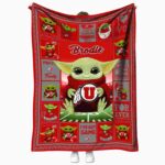 Custom Utah Utes Baby Yoda Red Blanket 1 custom utah utes baby yoda red blanket best selling