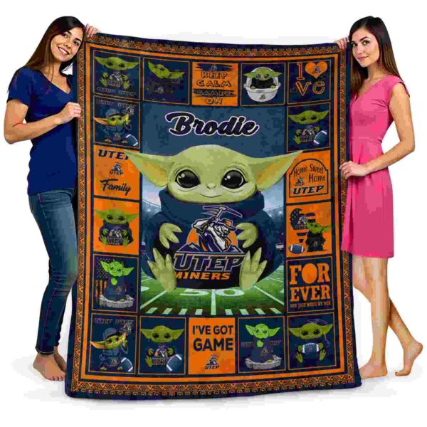 custom utep miners baby yoda blue blanket fashion forward