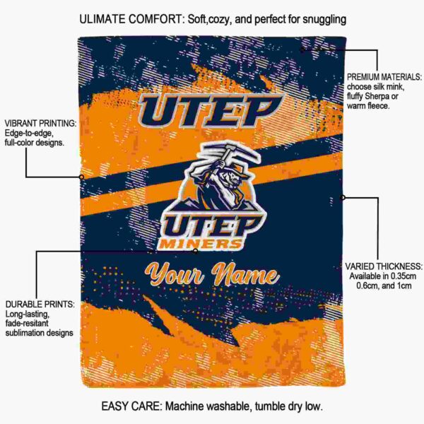 custom utep miners grunge streaks blue blanket new arrival