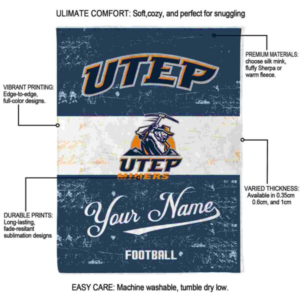 custom utep miners grunge texture blue white blanket new arrival