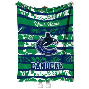 custom vancouver canucks floral stripes blue white blanket best selling