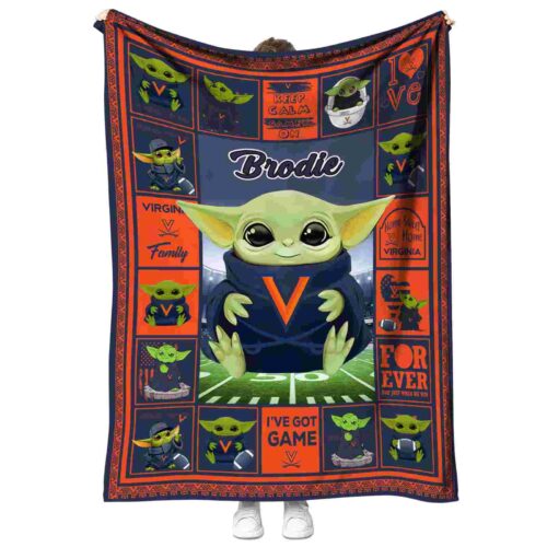 custom virginia cavaliers baby yoda blue blanket best selling