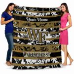 custom wake forest demon deacons floral stripes gold white blanket best selling