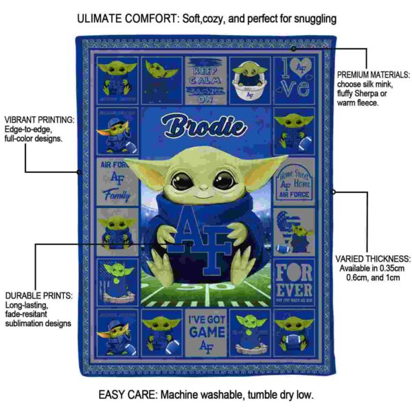 customized air force falcons baby yoda blue blanket new arrival