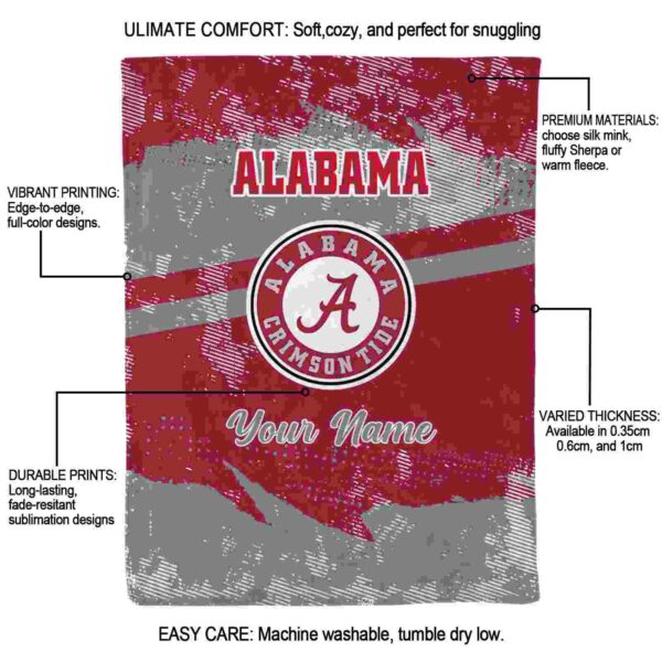 customized alabama crimson tide grunge streaks crimson blanket new arrival