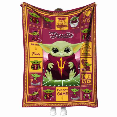customized arizona state sun devils baby yoda maroon blanket best selling