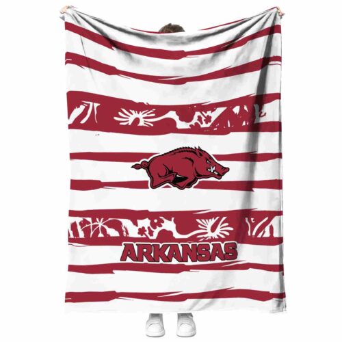 customized arkansas razorbacks floral stripes red white blanket best selling