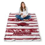 customized arkansas razorbacks floral stripes red white blanket best selling