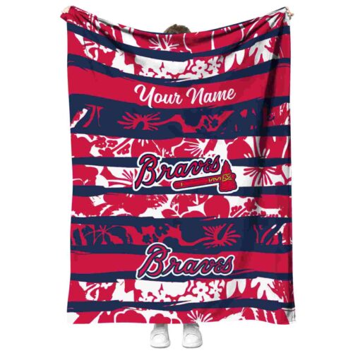 customized atlanta braves floral stripes navy white blanket best selling