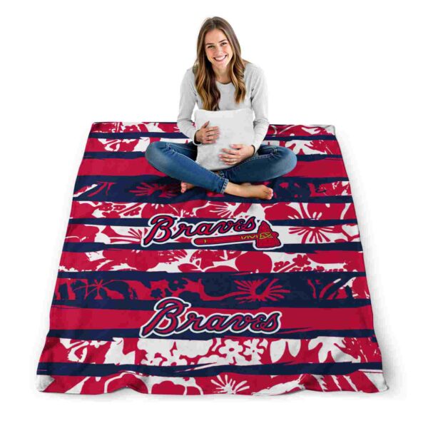 customized atlanta braves floral stripes navy white blanket high quality