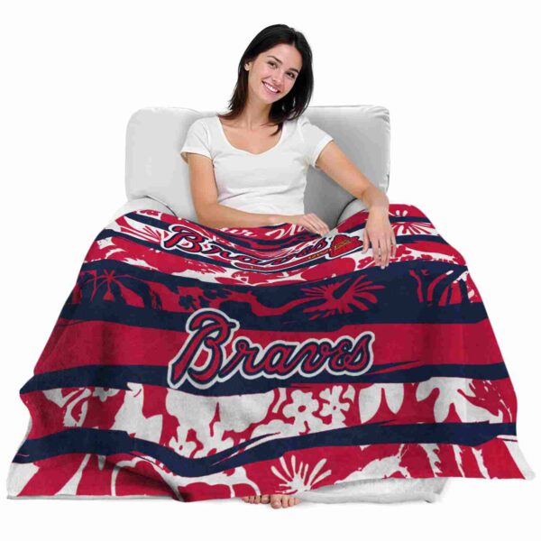 customized atlanta braves floral stripes navy white blanket latest model