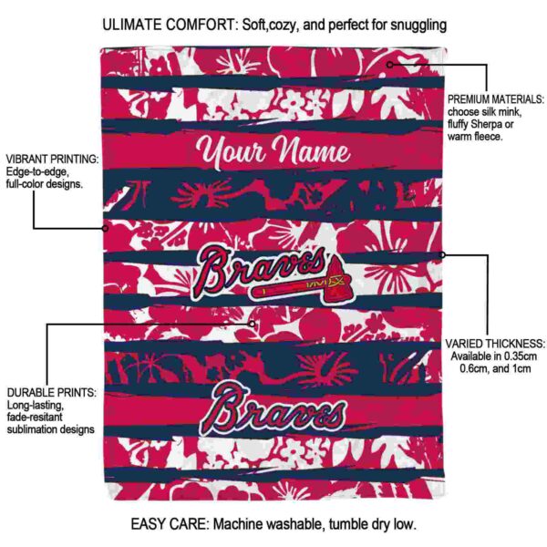 customized atlanta braves floral stripes navy white blanket new arrival
