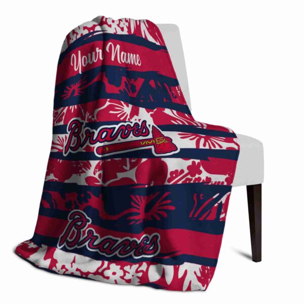 customized atlanta braves floral stripes navy white blanket top rated