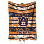 customized auburn tigers floral stripes navy blue white blanket best selling