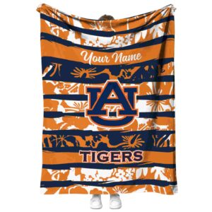 customized auburn tigers floral stripes navy blue white blanket best selling