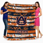 customized auburn tigers floral stripes navy blue white blanket best selling