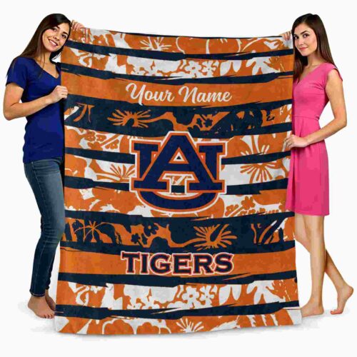 customized auburn tigers floral stripes navy blue white blanket fashion forward