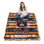 customized auburn tigers floral stripes navy blue white blanket best selling