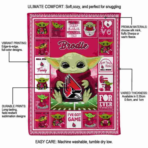 customized ball state cardinals baby yoda red blanket new arrival