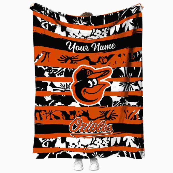 customized baltimore orioles floral stripes orange white blanket best selling