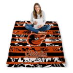 customized baltimore orioles floral stripes orange white blanket high quality