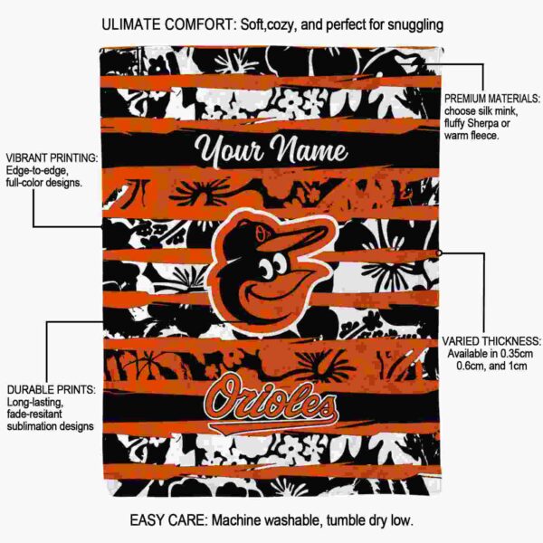 customized baltimore orioles floral stripes orange white blanket new arrival
