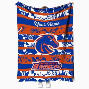 customized boise state broncos floral stripes orange white blanket best selling