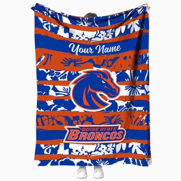 customized boise state broncos floral stripes orange white blanket best selling