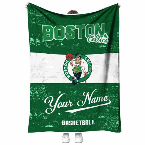 customized boston celtics grunge texture green white blanket best selling