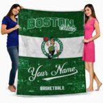 customized boston celtics grunge texture green white blanket best selling
