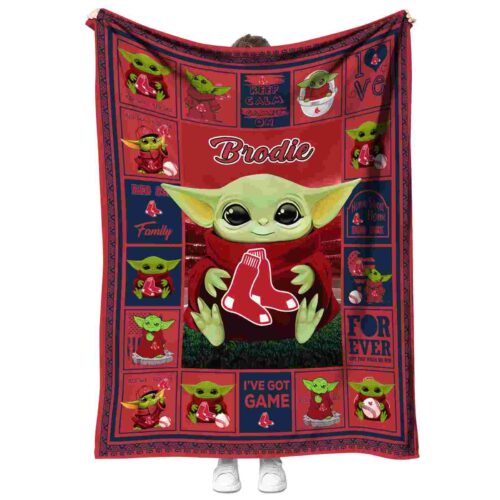 customized boston red sox baby yoda red blanket best selling