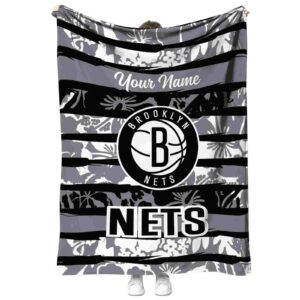 customized brooklyn nets floral stripes black white blanket best selling