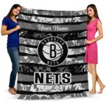 customized brooklyn nets floral stripes black white blanket best selling