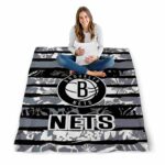 customized brooklyn nets floral stripes black white blanket best selling