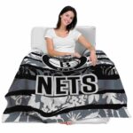 customized brooklyn nets floral stripes black white blanket best selling