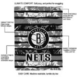 customized brooklyn nets floral stripes black white blanket best selling
