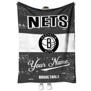 customized brooklyn nets grunge texture black white blanket best selling