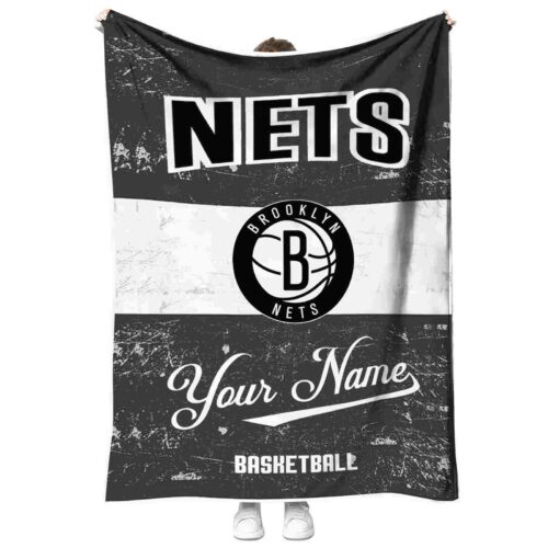 customized brooklyn nets grunge texture black white blanket best selling