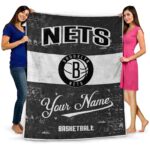 customized brooklyn nets grunge texture black white blanket best selling