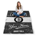 customized brooklyn nets grunge texture black white blanket best selling
