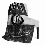 customized brooklyn nets grunge texture black white blanket best selling