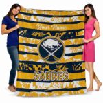 customized buffalo sabres floral stripes navy blue white blanket best selling