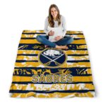 customized buffalo sabres floral stripes navy blue white blanket best selling