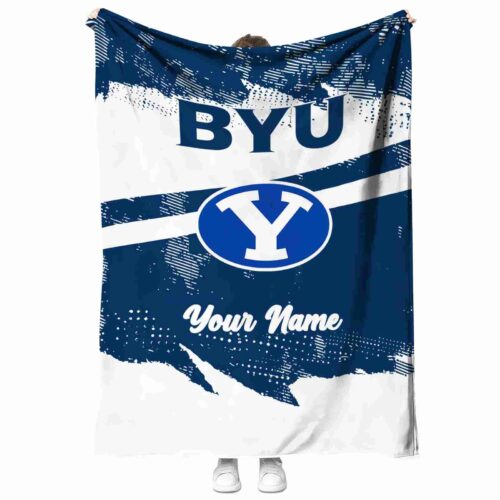 customized byu cougars grunge streaks blue blanket best selling