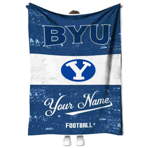customized byu cougars grunge texture blue white blanket best selling